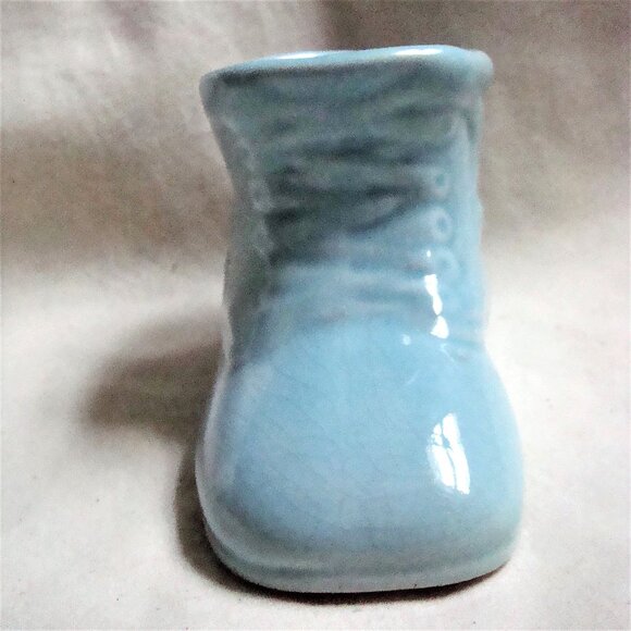 VTG Blue Ceramic Baby Shoe Nursery Planter Small - Picture 2 of 8